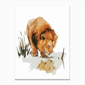 Barbary Lion Drinking From A Water Clipart  4 Canvas Print