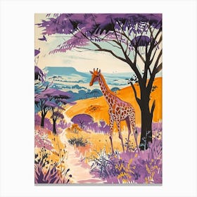 Lilac Giraffe Watercolour Inspired Illustration Under The Acacia Tree 1 Canvas Print