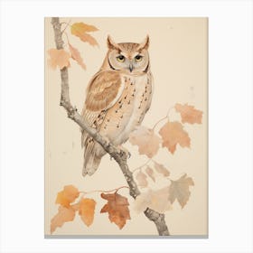Vintage Bird Drawing Eastern Screech Owl 2 Canvas Print