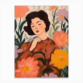 Woman With Autumnal Flowers Peony 2 Canvas Print