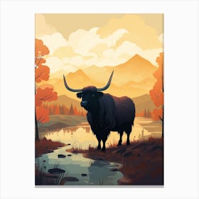 Black Bull In The Highlands At Sunset Canvas Print
