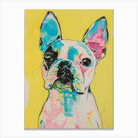 Boston Terrier Dog Pastel Line Watercolour Illustration  1 Canvas Print