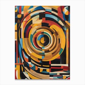 Once - Spiral Abstract Art Deco Geometric Shapes Oil Painting Modernist Inspired Bold Gold Green Turquoise Red Face Visionary Fantasy Style Wall Decor Surrealism Trippy Cool Room Art Invoke Psychedelic Canvas Print