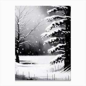 Winter Scenery,Snowflakes Black & White 3 Canvas Print