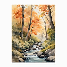 Watercolor Of A Stream In Autumn Canvas Print