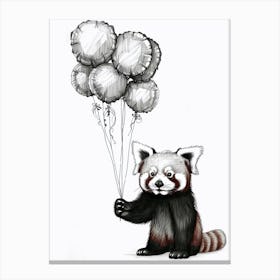Red Panda Holding Balloons Ink Illustration 3 Canvas Print
