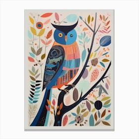 Colourful Scandi Bird Eastern Screech Owl 3 Canvas Print