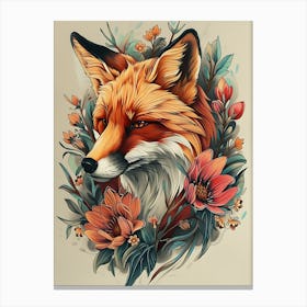 Amazing Red Fox With Flowers 3 Canvas Print