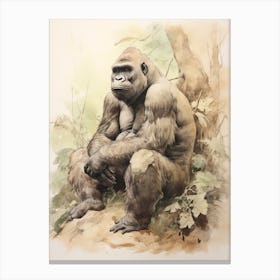 Storybook Animal Watercolour Gorilla 2 Canvas Print