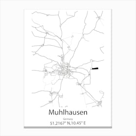 Muhlhausen,Germany Minimalist Map Stampe su tela