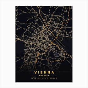 Vienna Austria Black And Gold Map Canvas Print