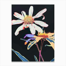 Neon Flowers On Black Daisy 1 Canvas Print