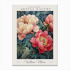 William Morris Pink And Red Big Peonies Exhibition Canvas Print