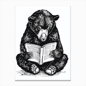 Malayan Sun Bear Reading Ink Illustration 1 Canvas Print