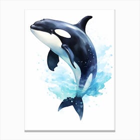 Blue Watercolour Painting Style Of Orca Whale  7 Canvas Print