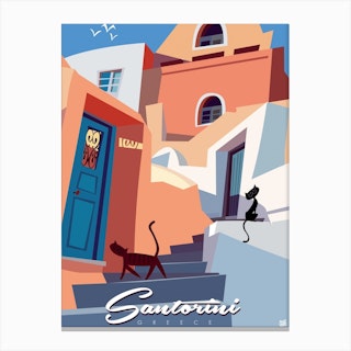 Santorini Greece Poster Orange & Grey Canvas Print