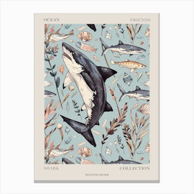 Pastel Blue Dogfish Shark Watercolour Seascape Pattern 3 Poster Canvas Print