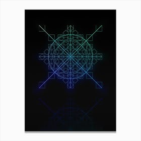 Neon Blue and Green Abstract Geometric Glyph on Black n.0183 Canvas Print