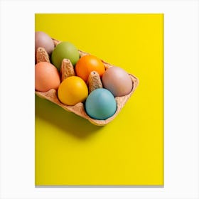 Colorful Easter Eggs On Yellow Background Canvas Print