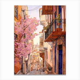 Istanbul Turkey 3 Vintage Pink Travel Illustration Canvas Print