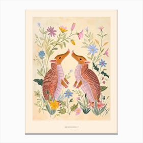 Folksy Floral Animal Drawing Armadillo Poster Canvas Print