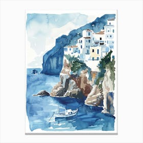 Watercolor Of A Seaside Village Canvas Print