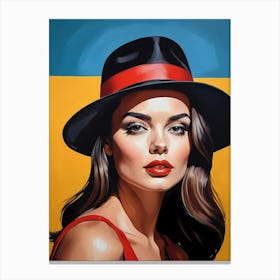 Woman Portrait With Hat Pop Art (107) Canvas Print