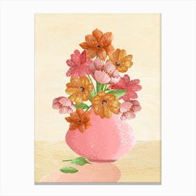 Red Flowers Bouquet In Pink Vase Canvas Print