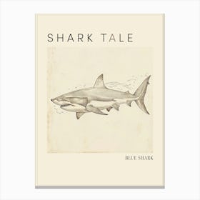 Bull Shark Vintage Illustration 1 Poster Canvas Print