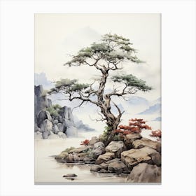 Koya San In Wakayama, Japanese Brush Painting, Ukiyo E, Minimal 2 Canvas Print