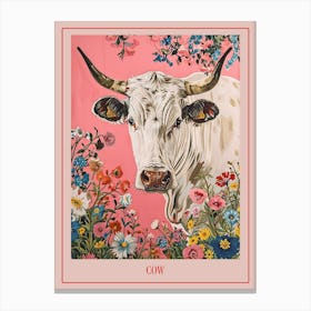 Floral Animal Painting Cow 2 Poster Canvas Print
