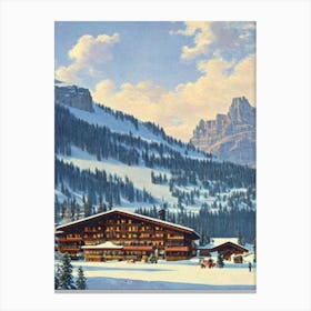 Alta Badia, Italy Ski Resort Vintage Landscape 1 Skiing Poster Canvas Print