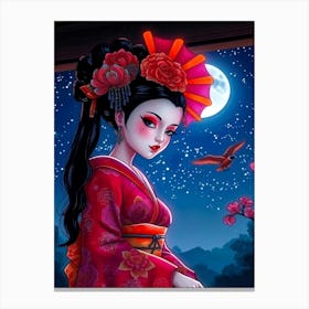 Geisha Girl At Full Moon Canvas Print