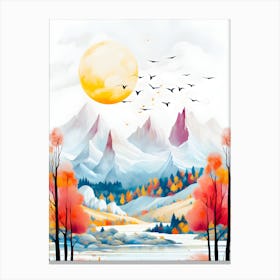 Tranquil Trails Avian Elegance Over Sun Kissed Peaks Canvas Print