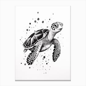 Baby Sea Turtle Black And White Illustration Canvas Print