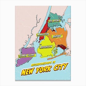 New York City Neighbourhoods Pop Art Map Canvas Print