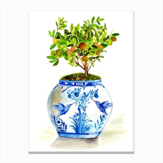 Orange Tree In Blue And White Porcelain Canvas Print