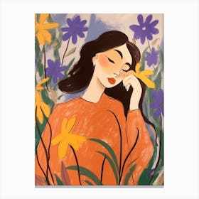Woman With Autumnal Flowers Bluebell 1 Canvas Print