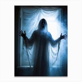 Ghostly Apparition Shrouded In Ethereal Veil Representing Religious Blindness Man Trapped In A Curt Canvas Print