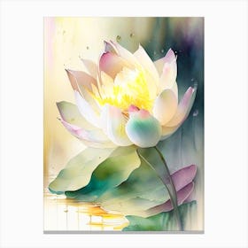 Lotus Flower In Garden Storybook Watercolour 4 Canvas Print