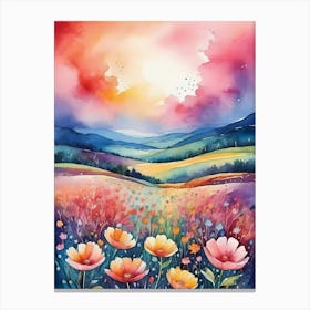 A Watercolor Painting Of Floral Landscape (26) Canvas Print