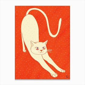 White Cat On Red Background Canvas Print