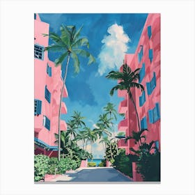 Miami Pink Art Deco And Palm Trees Canvas Print