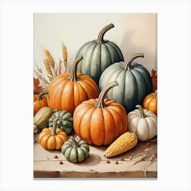Holiday Illustration With Pumpkins, Corn, And Vegetables (10) Canvas Print