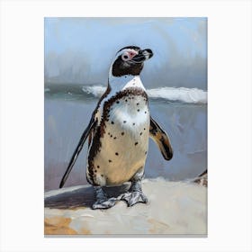 African Penguin Gold Harbour Oil Painting 4 Canvas Print