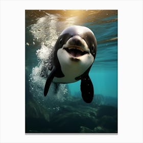Realistic Photography Of Baby Orca Whale Smiling 2 Canvas Print