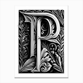 P, Letter, Alphabet Linocut 1 Canvas Print