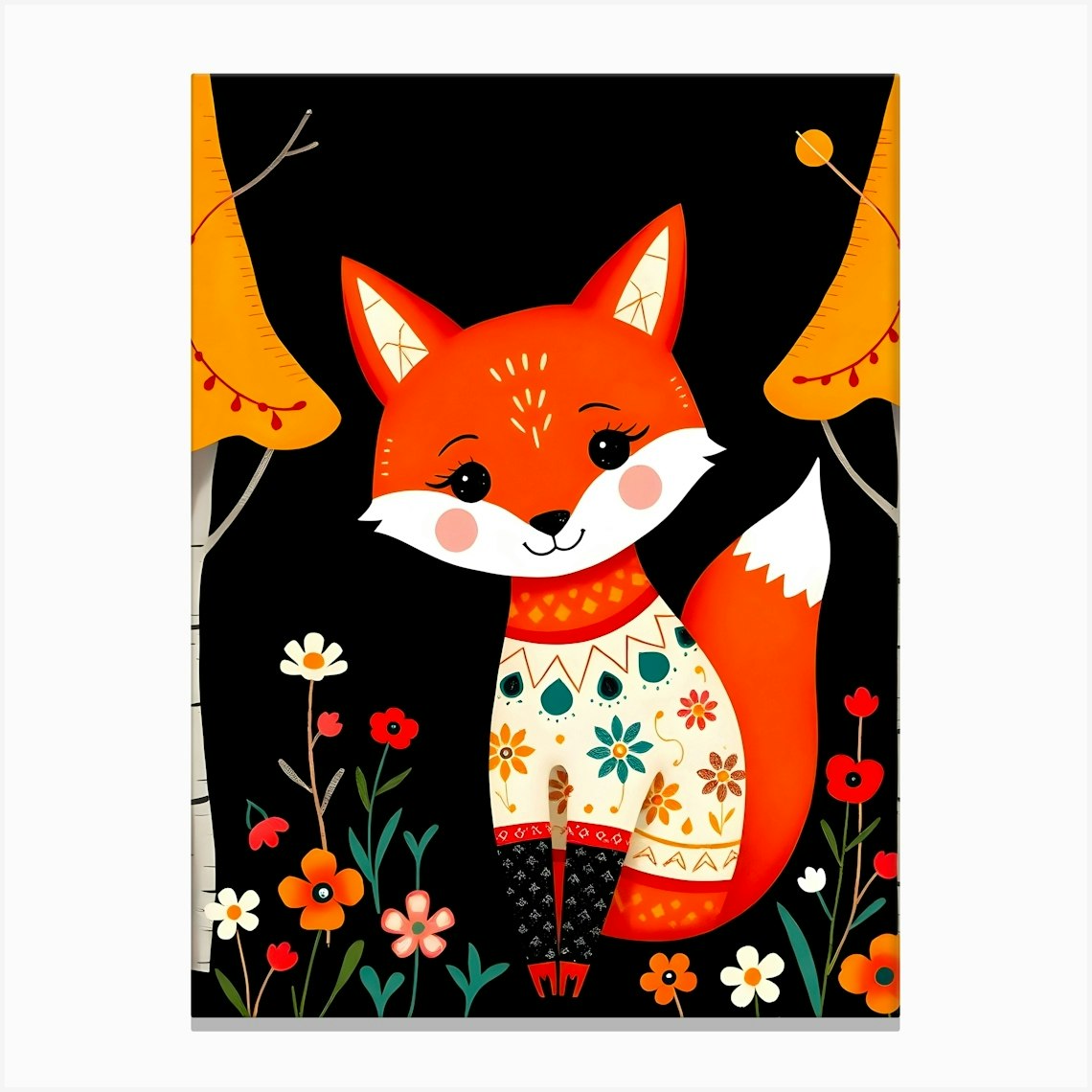 Fox Folk Art Scandi Canvas Print by ARTISTIC AVENUE