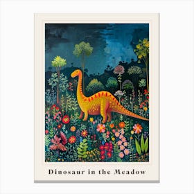 Dinosaur In The Meadow Painting 4 Poster Canvas Print