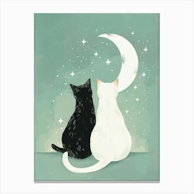 Two Cats Looking At The Moon 2 Canvas Print